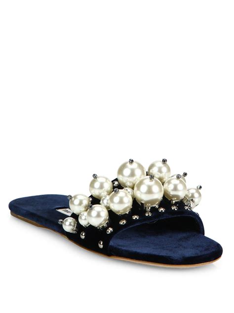 miu miu slides with pearls|miu mi u shoes.